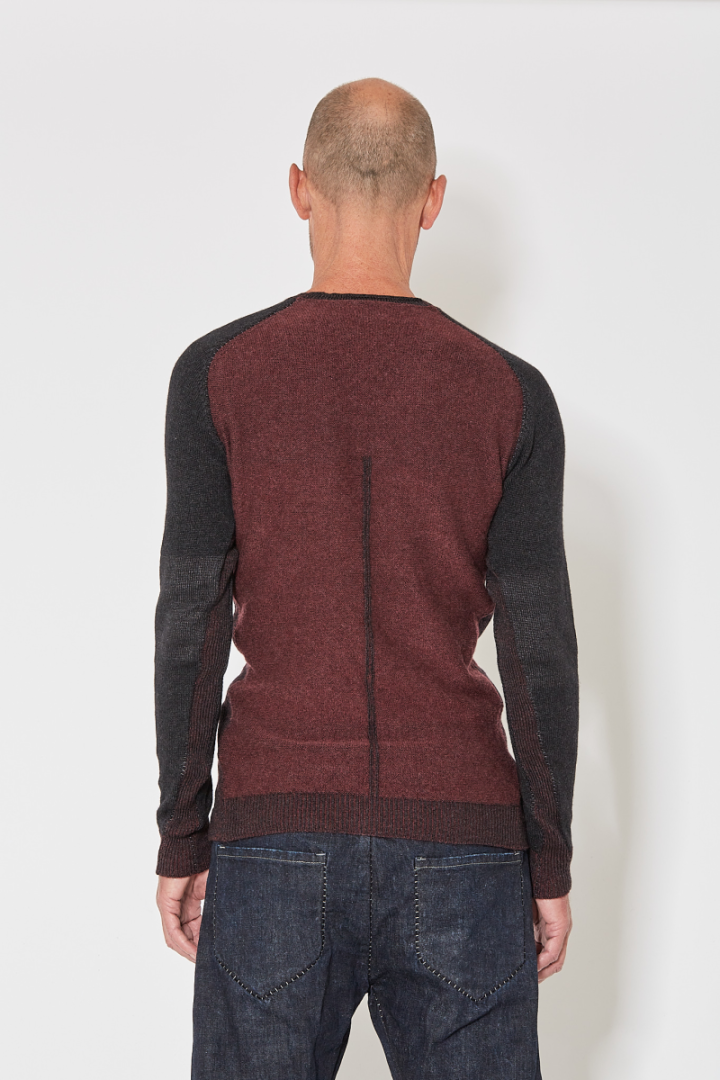 Roundneck Sweater 7 - Bordeaux/Grey