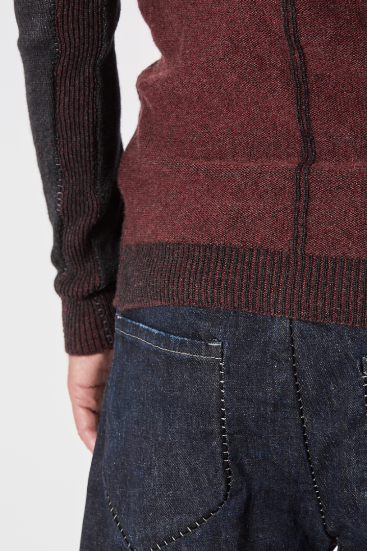 Roundneck Sweater 7 - Bordeaux/Grey
