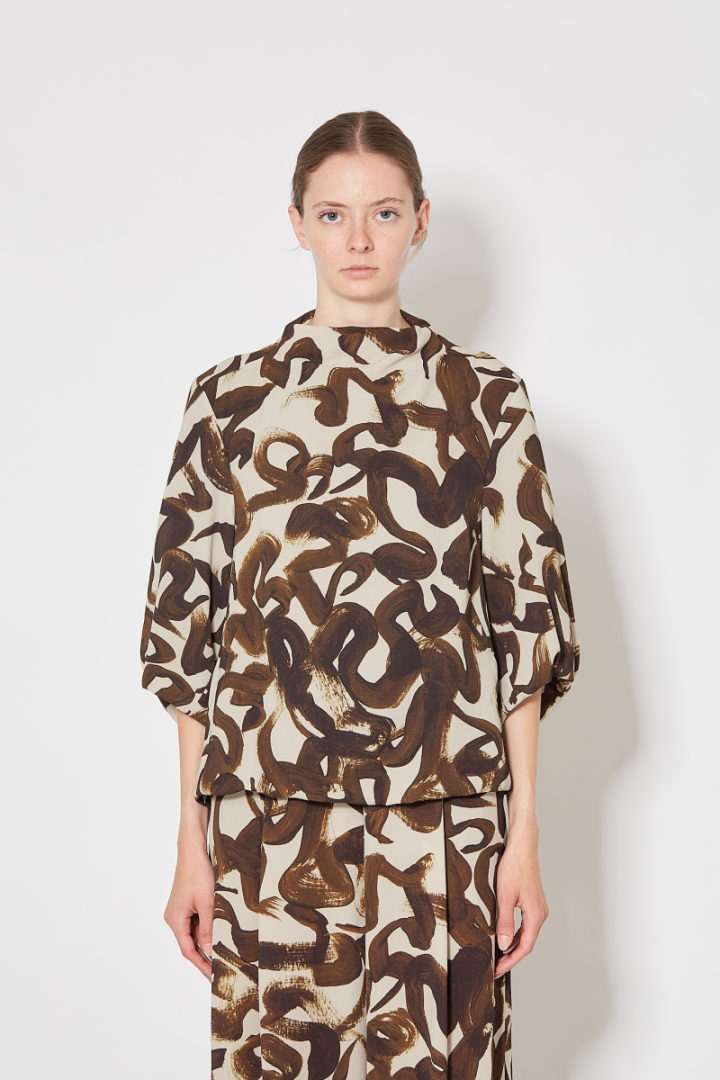 Clari Top - Brown/Off White