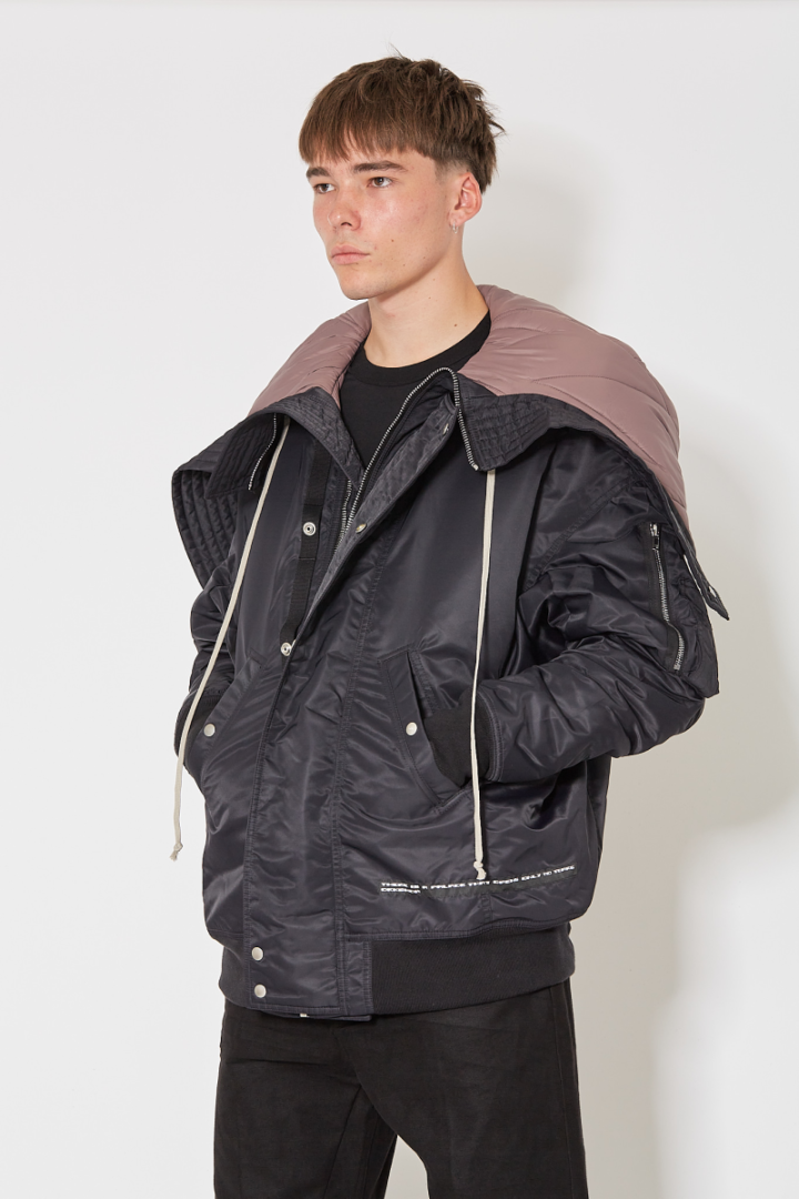 Hooded Long Bomber - Black/Light Purple