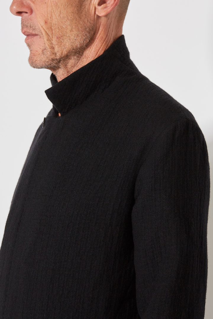 Vertical Pocket Fittet Coat w/Zip - Black