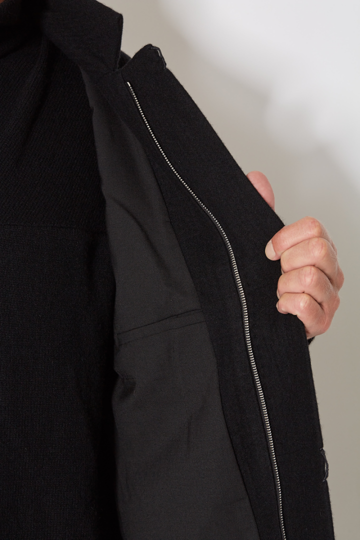 Vertical Pocket Fittet Coat w/Zip - Black