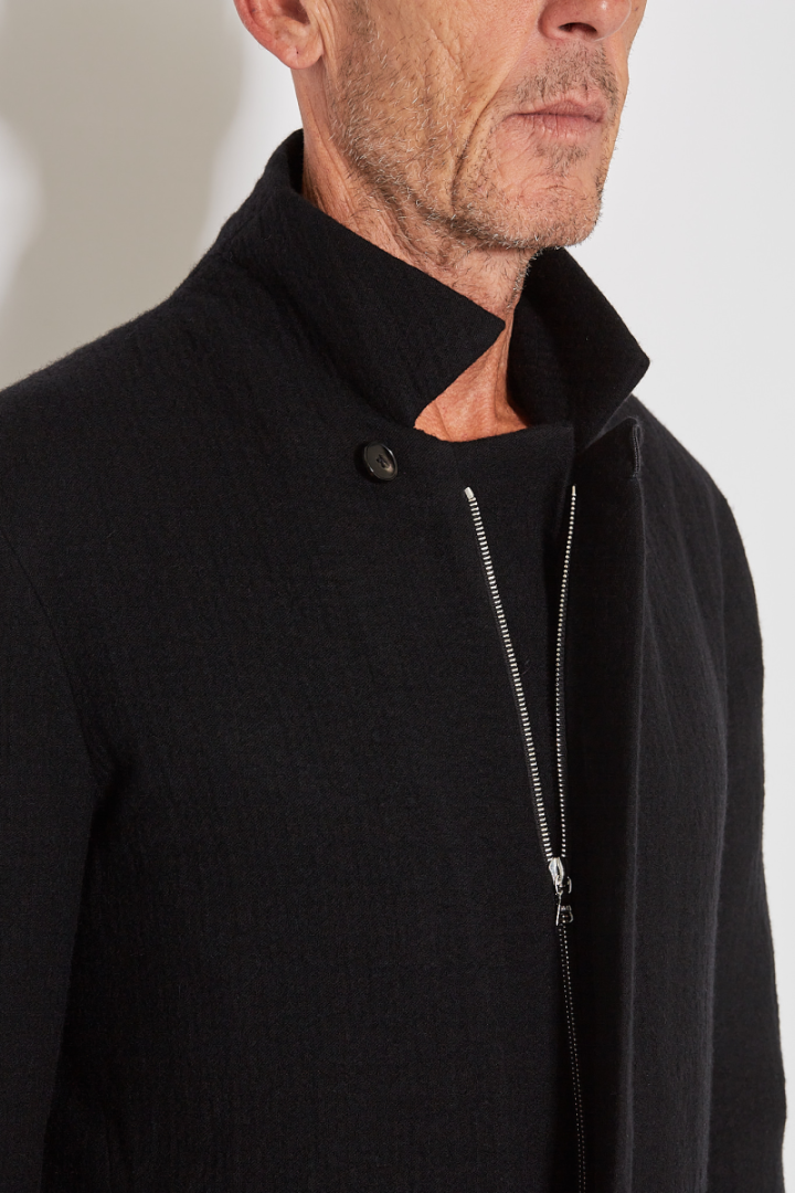 Vertical Pocket Fittet Coat w/Zip - Black