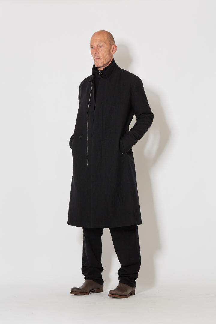 Vertical Pocket Fittet Coat w/Zip - Black