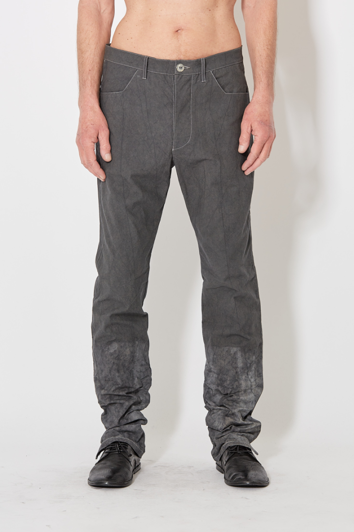 Back Split Fitted Denim Trousers - Grey