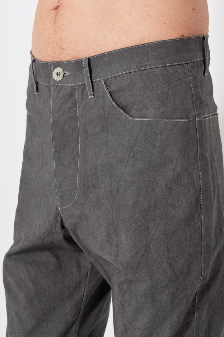 Back Split Fitted Denim Trousers - Grey