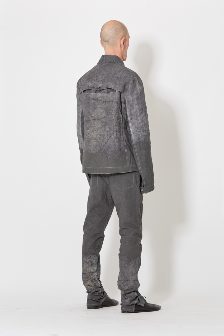 Back Split Fitted Denim Trousers - Grey