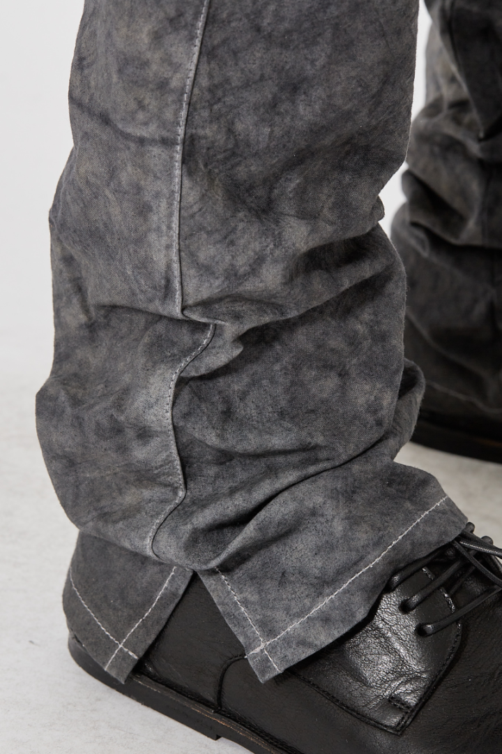 Back Split Fitted Denim Trousers - Grey