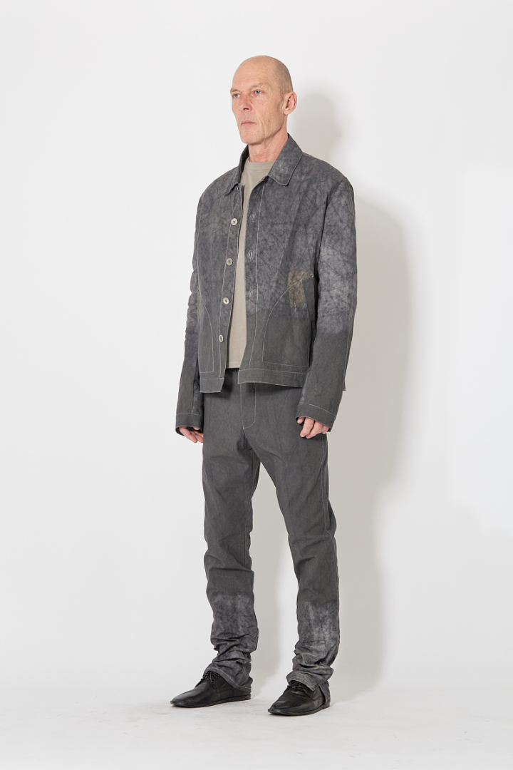 Back Split Fitted Denim Trousers - Grey