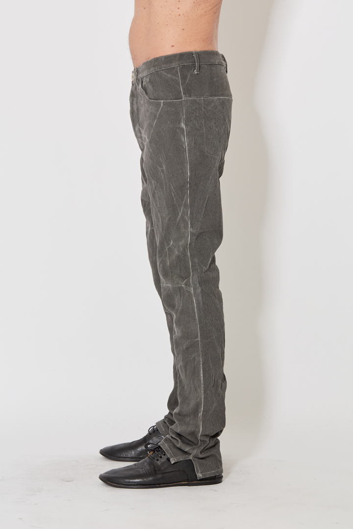 Back Split Fitted Denim Trousers - Grey