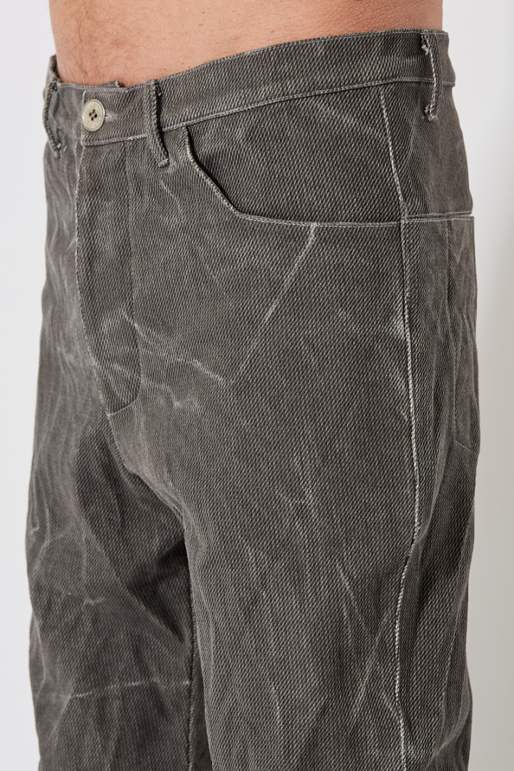 Back Split Fitted Denim Trousers - Grey