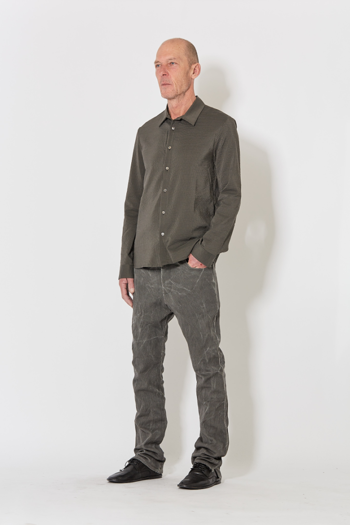 Back Split Fitted Denim Trousers - Grey