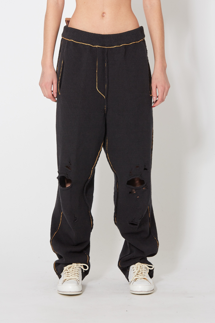 Recycle Denim Yarn Knit Pants - Black