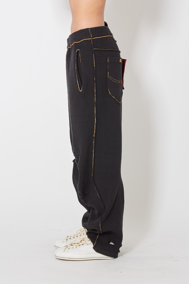Recycle Denim Yarn Knit Pants - Black