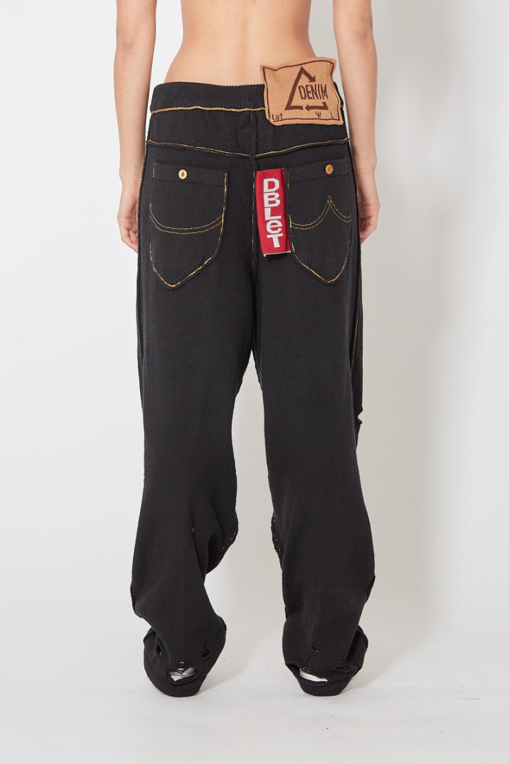 Recycle Denim Yarn Knit Pants - Black