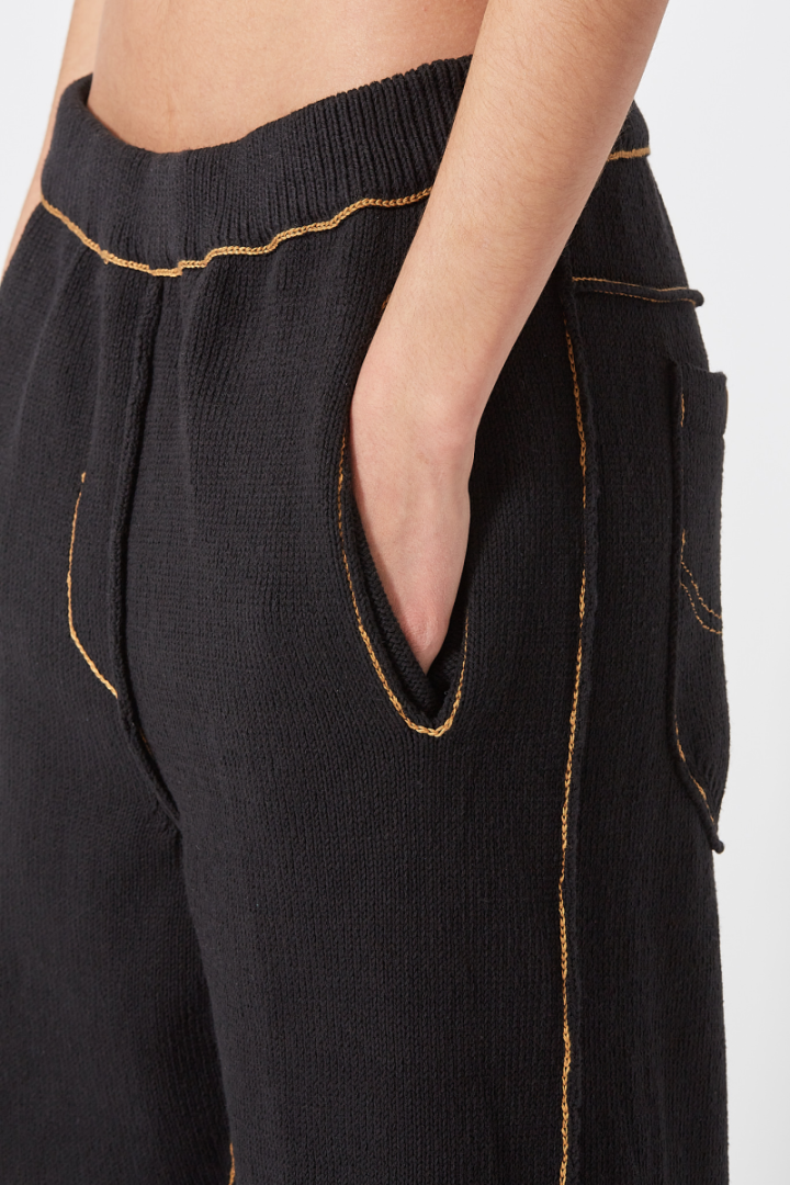 Recycle Denim Yarn Knit Pants - Black