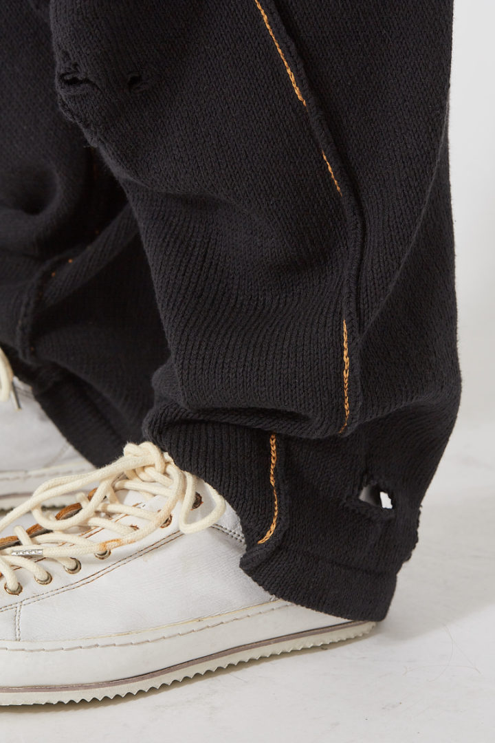 Recycle Denim Yarn Knit Pants - Black