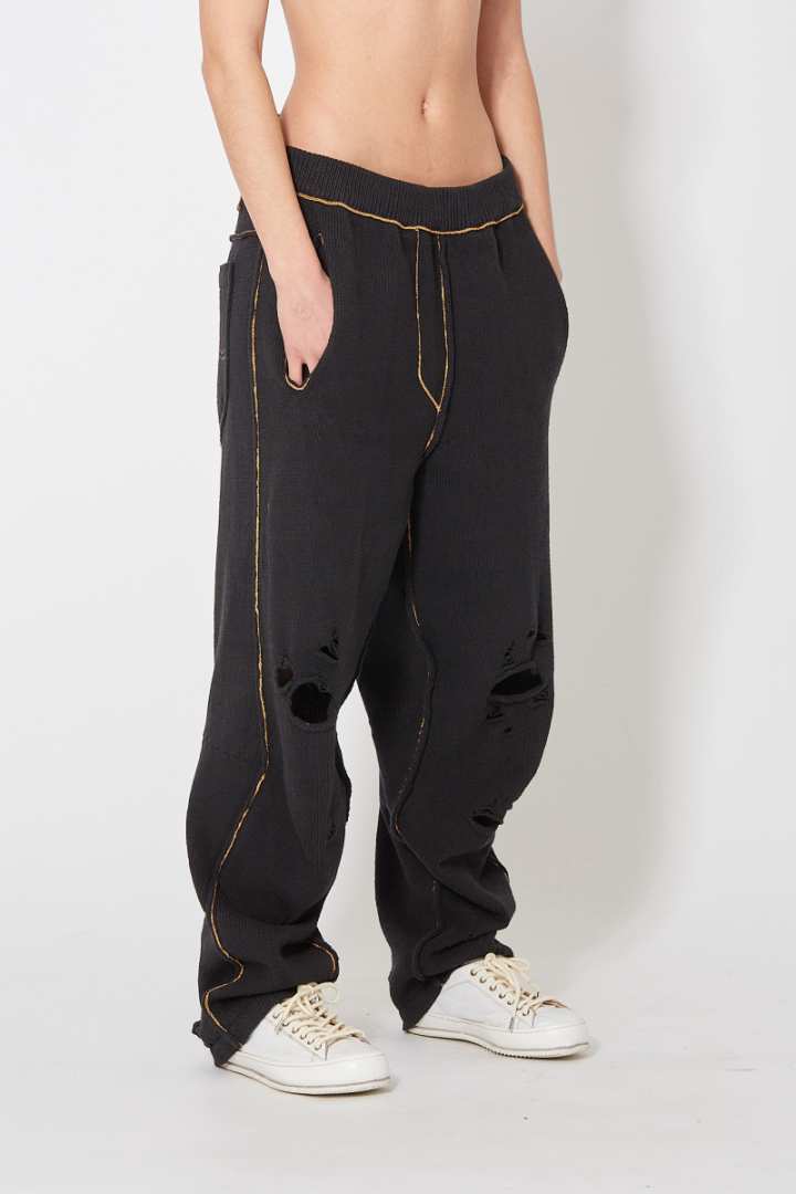 Recycle Denim Yarn Knit Pants - Black