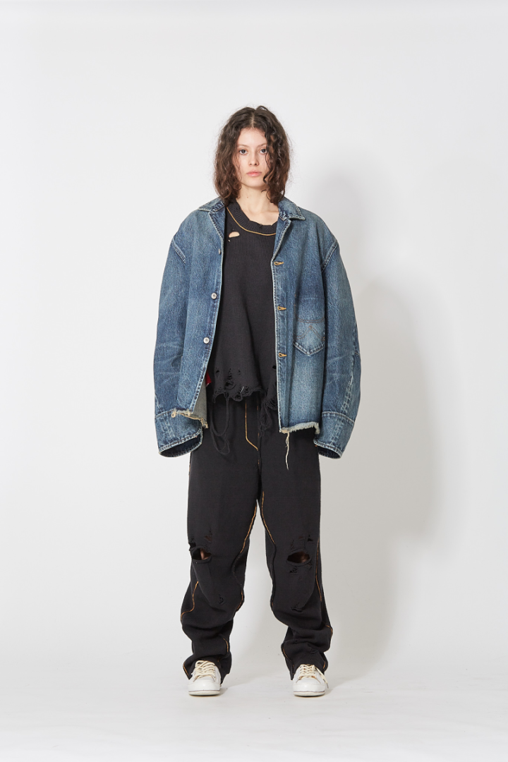 Recycle Denim Yarn Knit Pants - Black