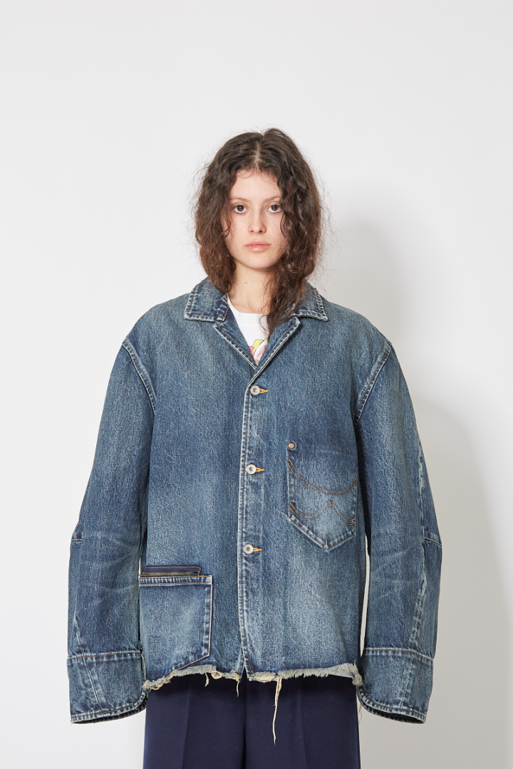 Used Finish Denim Jacket - Blue