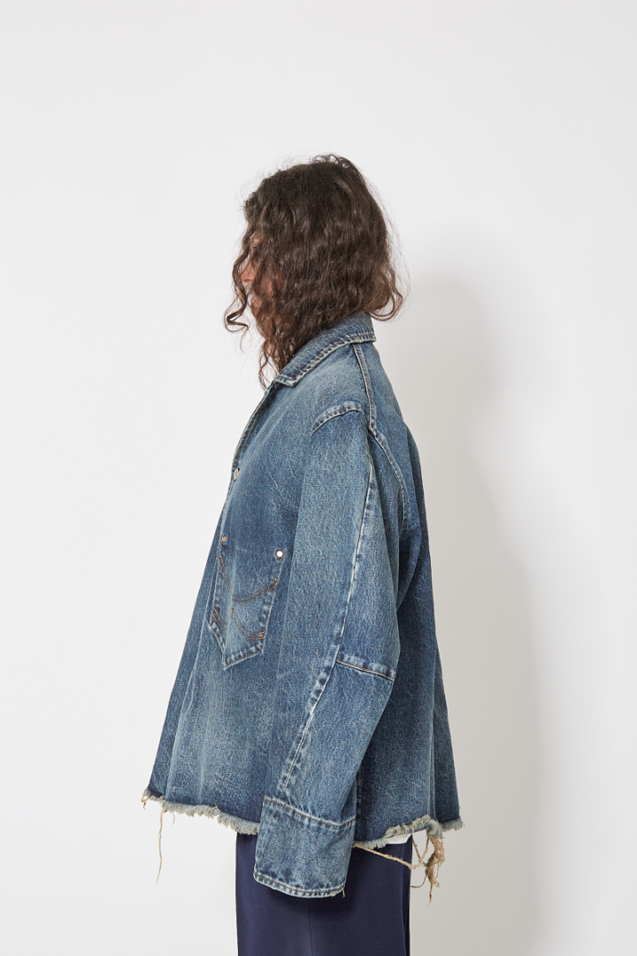 Used Finish Denim Jacket - Blue