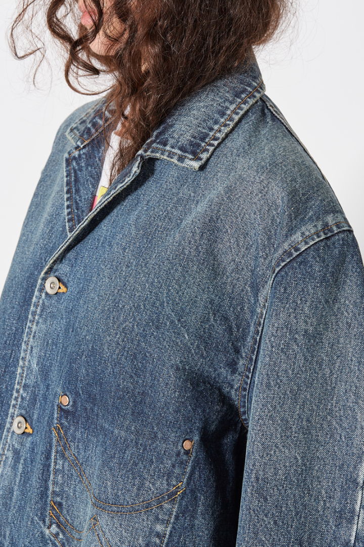 Used Finish Denim Jacket - Blue