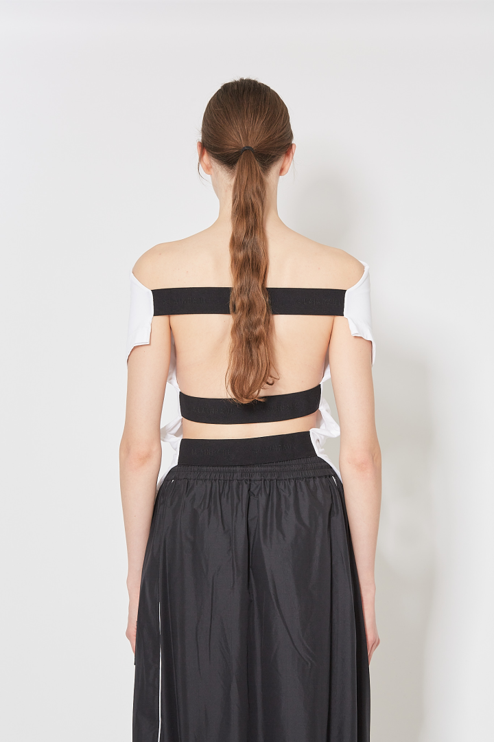 Fitted Elastics T-Shirt + Multicolored Print - White