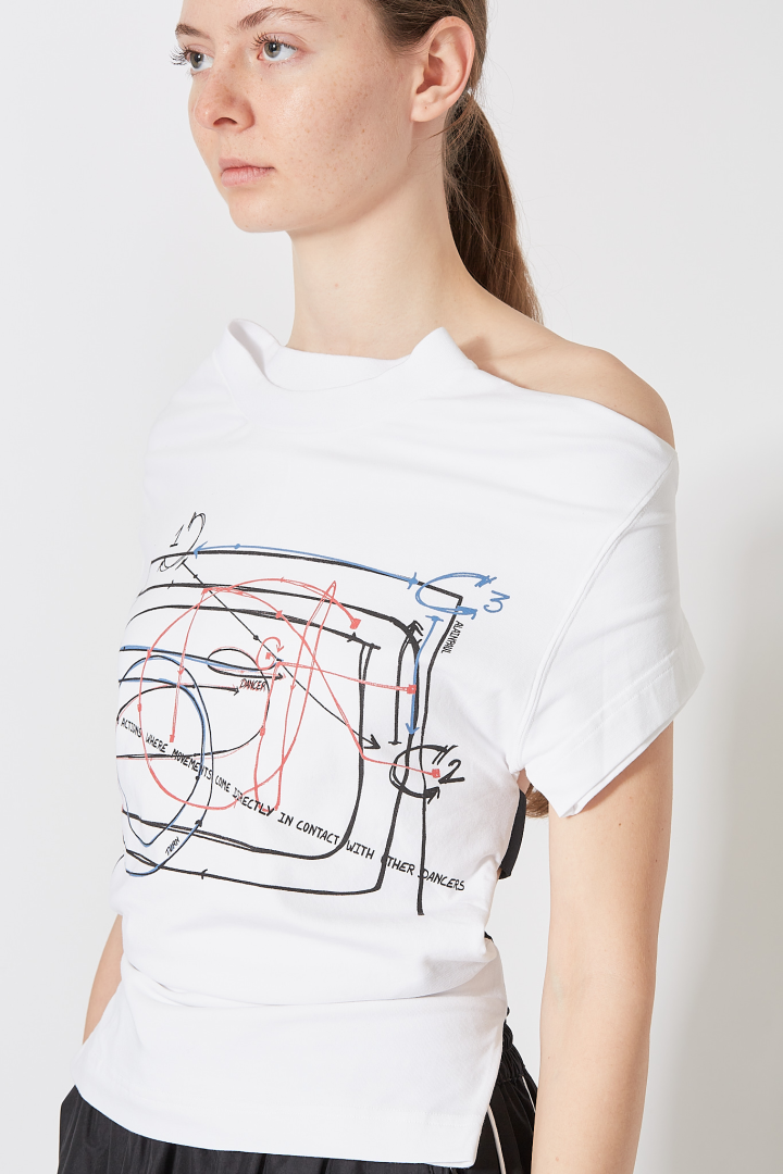 Fitted Elastics T-Shirt + Multicolored Print - White