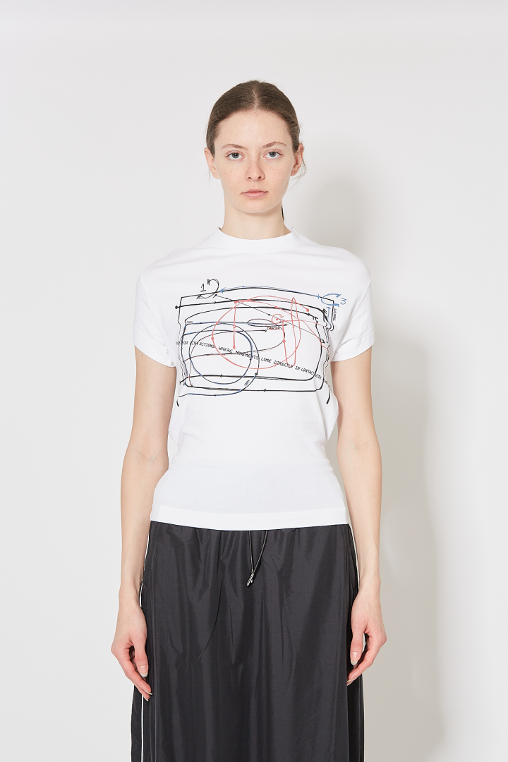 Fitted Elastics T-Shirt + Multicolored Print - White