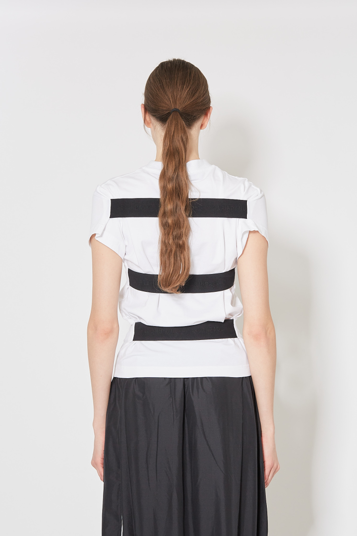 Fitted Elastics T-Shirt + Multicolored Print - White