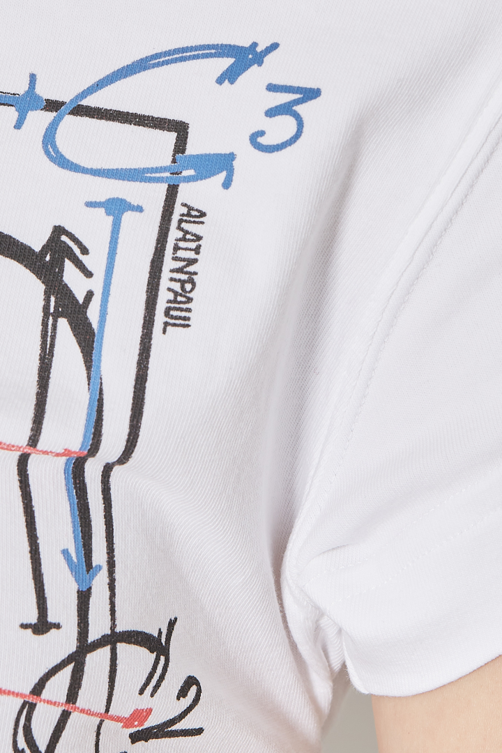 Fitted Elastics T-Shirt + Multicolored Print - White