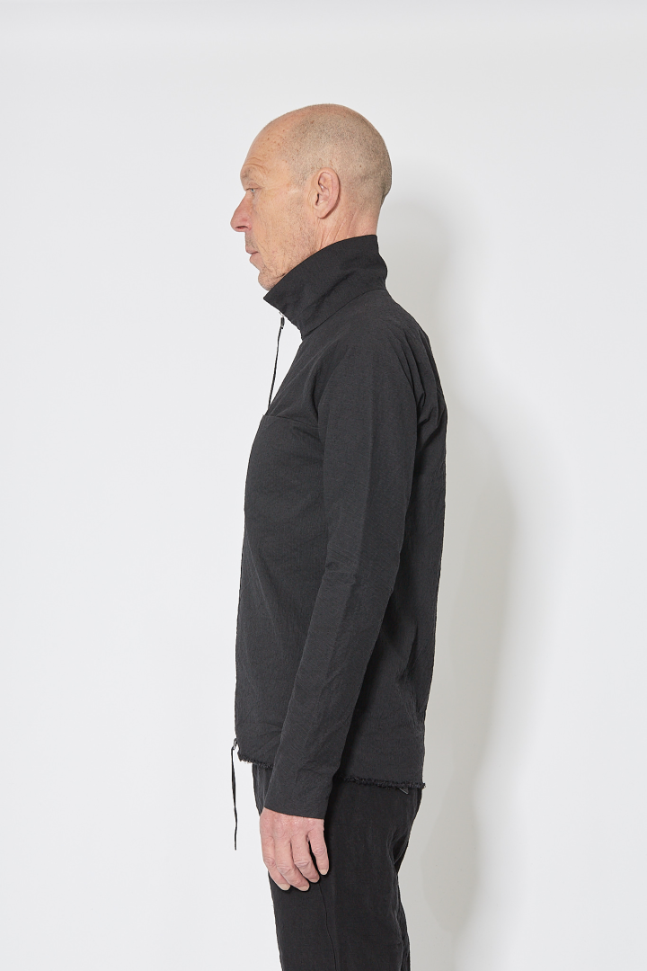 Zipped Tall Collar Shirt - Black