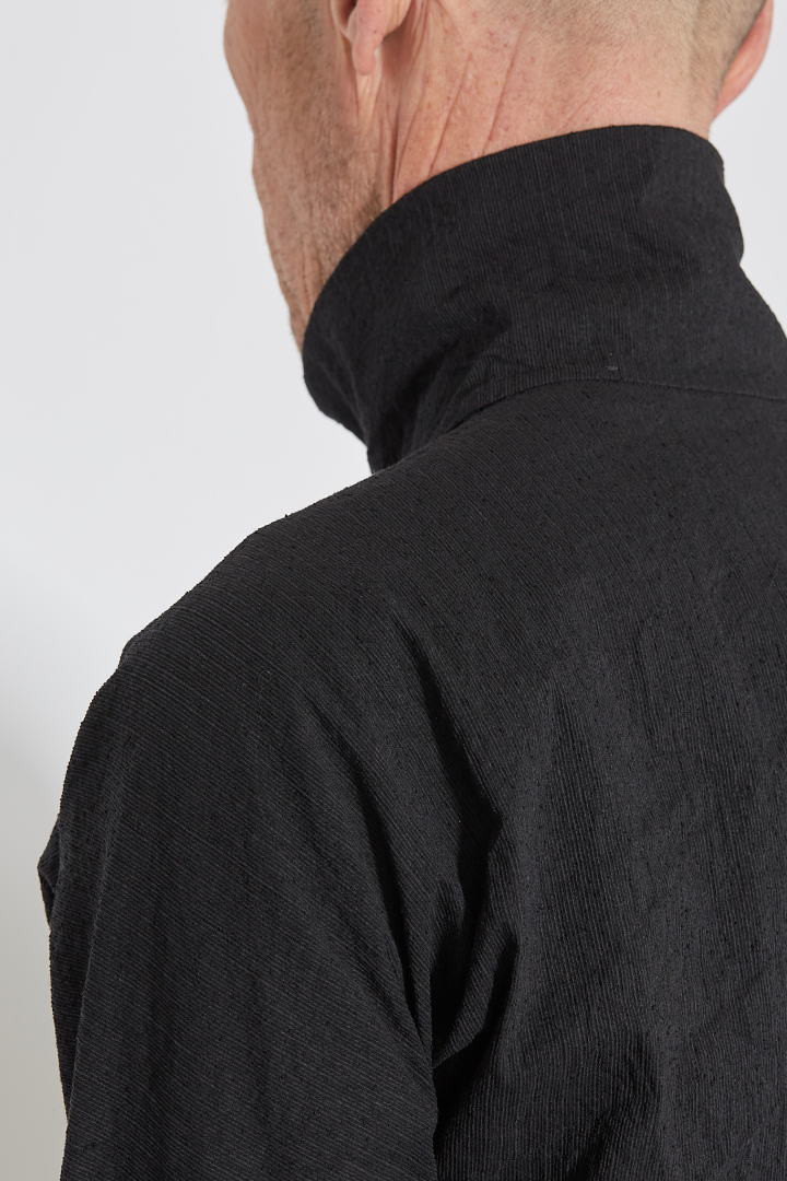 Zipped Tall Collar Shirt - Black