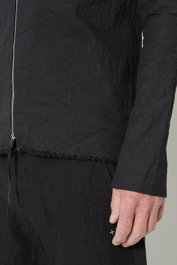 Zipped Tall Collar Shirt - Black