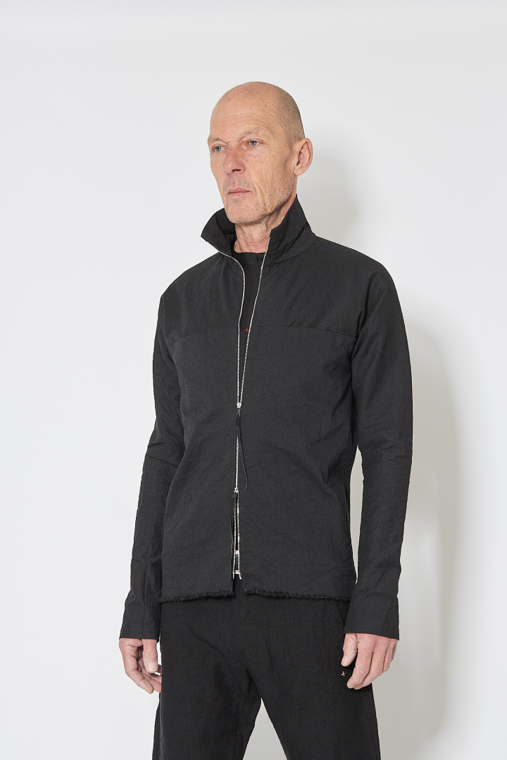 Zipped Tall Collar Shirt - Black