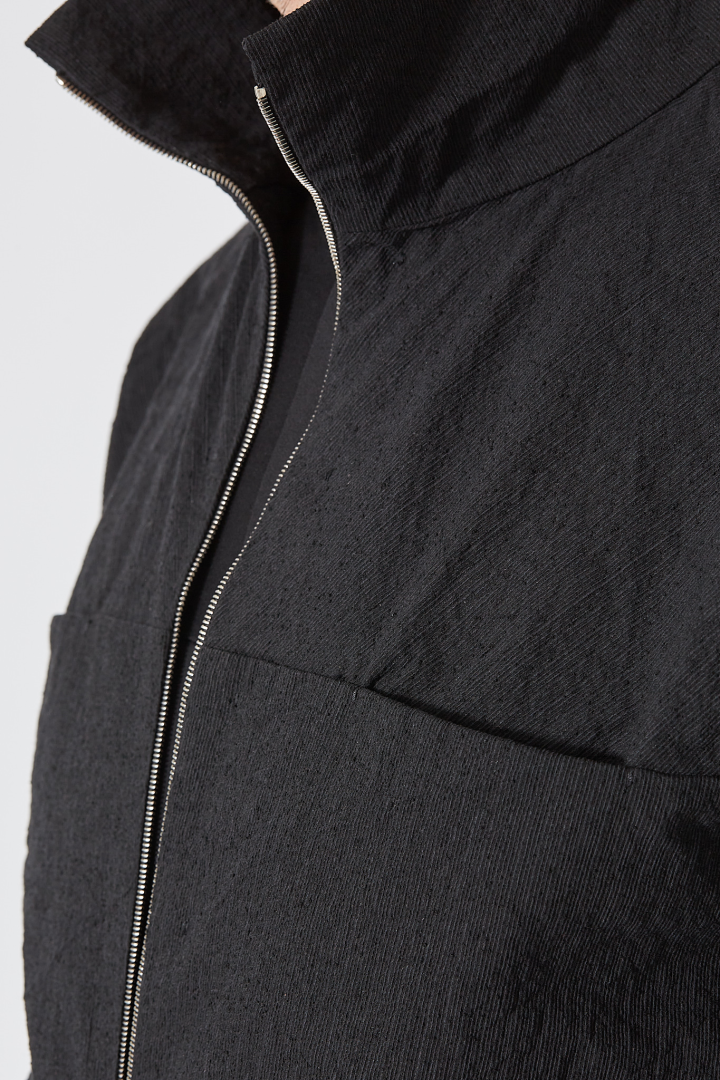 Zipped Tall Collar Shirt - Black