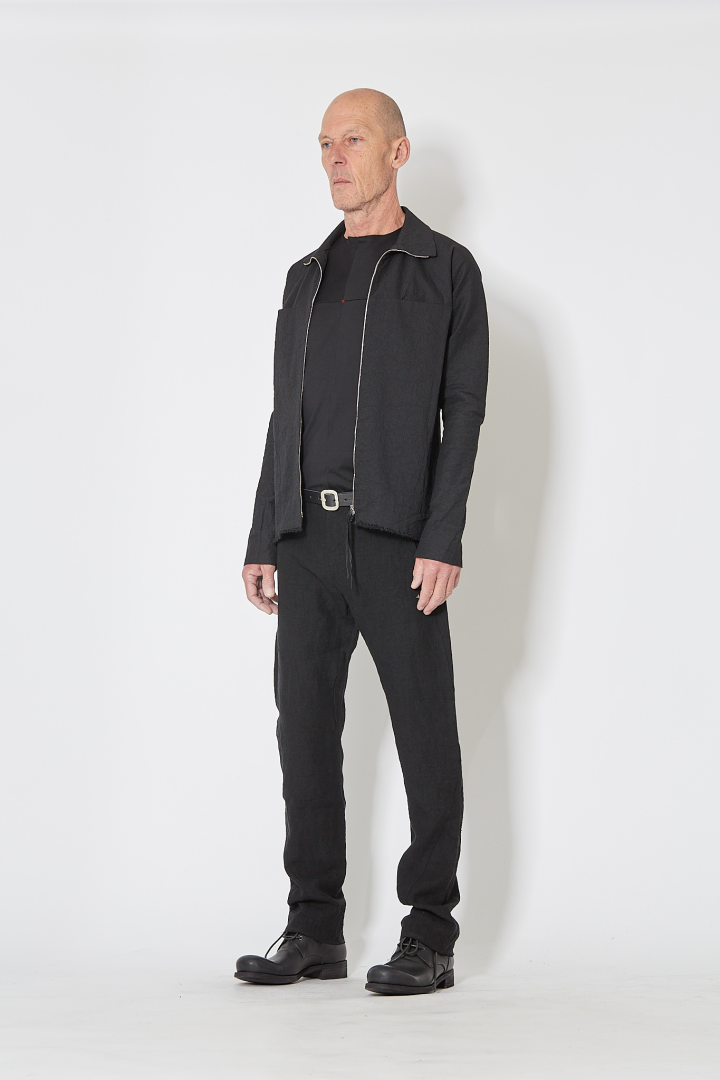 Zipped Tall Collar Shirt - Black
