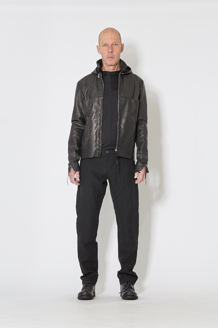 4 Pocket Detachable Hood Biker Jacket - Black