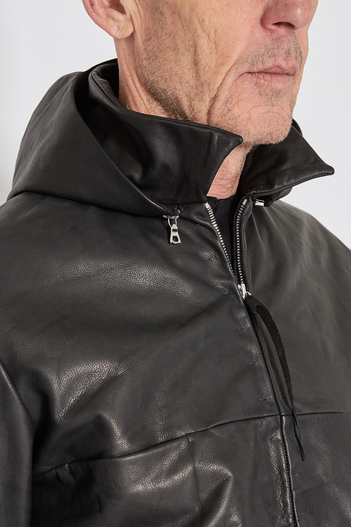 4 Pocket Detachable Hood Biker Jacket - Black