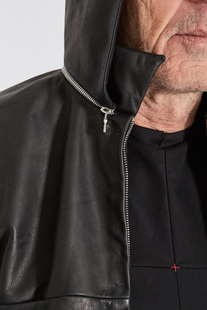 4 Pocket Detachable Hood Biker Jacket - Black