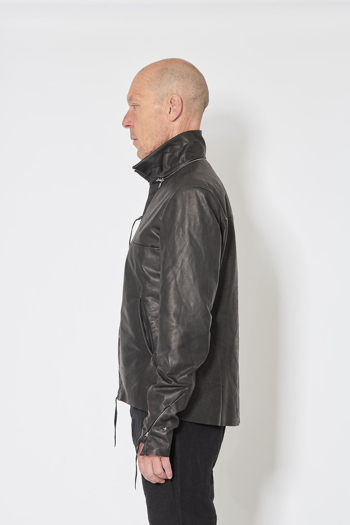 4 Pocket Detachable Hood Biker Jacket - Black
