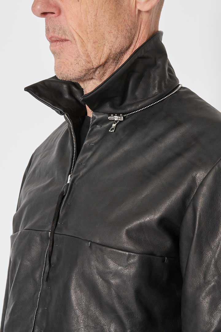 4 Pocket Detachable Hood Biker Jacket - Black