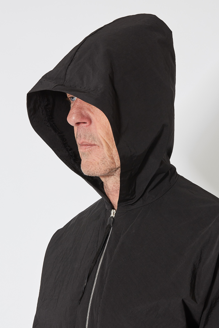 Deep Pocket Hooded Straight Jacket - Black