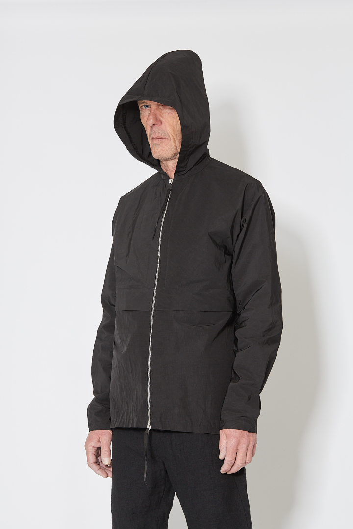 Deep Pocket Hooded Straight Jacket - Black