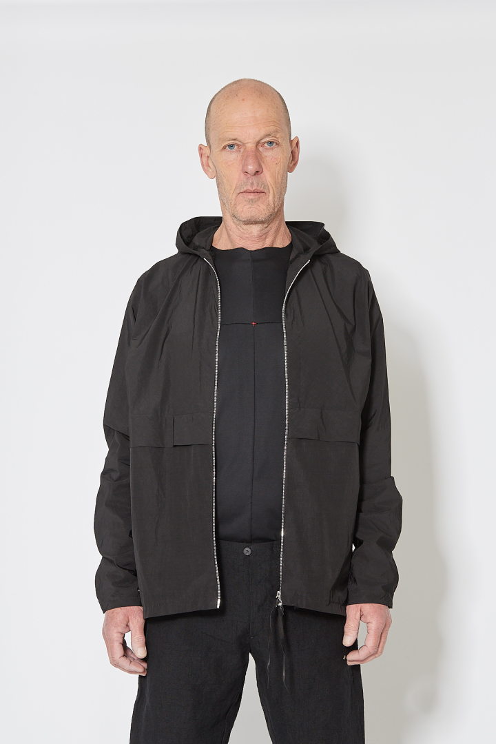 Deep Pocket Hooded Straight Jacket - Black