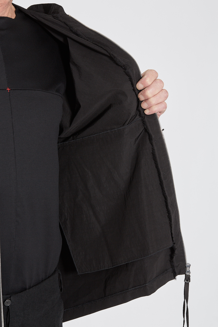 Deep Pocket Hooded Straight Jacket - Black