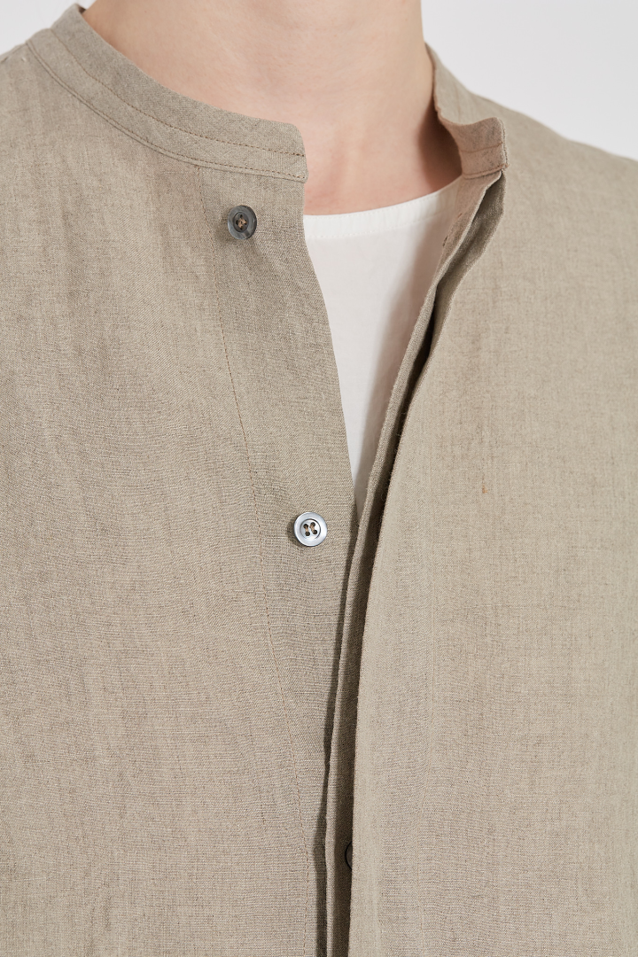Longs Sleeve Shirt With Side Pocket - Brown