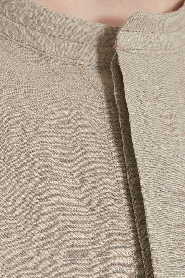 Longs Sleeve Shirt With Side Pocket - Brown