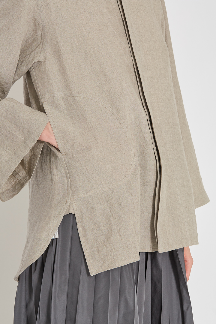 Longs Sleeve Shirt With Side Pocket - Brown