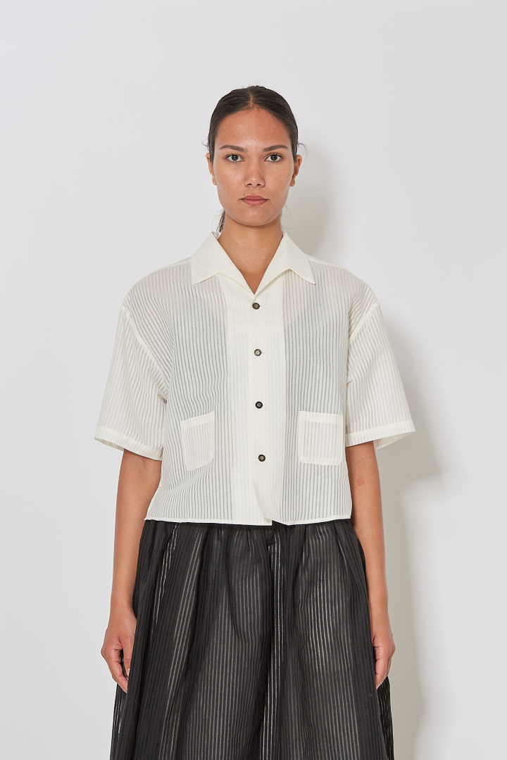 Woven Open Collar Shirt - Off White